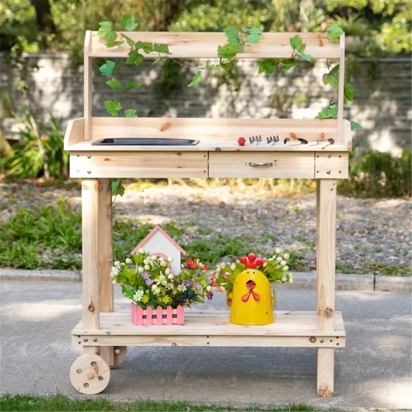 Potting Table with 2 wheels & sink